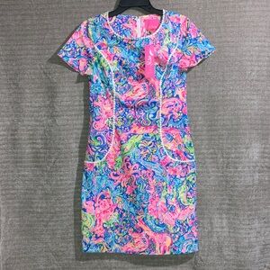 Lilly Pulitzer Pink Blue Dress Pop up Go Animals Coralyn Shift Women’s 4 New